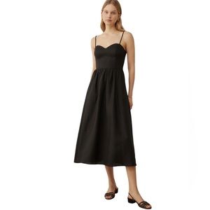 Reformation Linder Black Linen Sweetheart Midi Dress Size 10 Reg. $218
